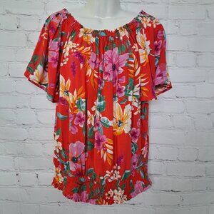 Cynthia Rowley Women's Floral Rayon Off The Shoulder Top Blouse Size Medium